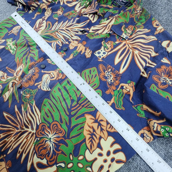 Vintage Polo Sport Ralph Lauren Hawaiian Shirt Mens L Hula Girl Luau Button Flaw - Picture 8 of 10